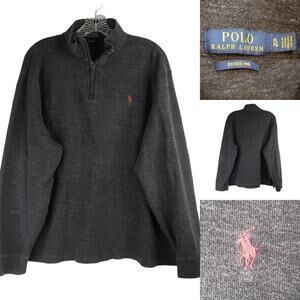 Polo Ralph Lauren Sweater Mens Ribbed Terry Knit Quarter Zip Gray Pullover XL
